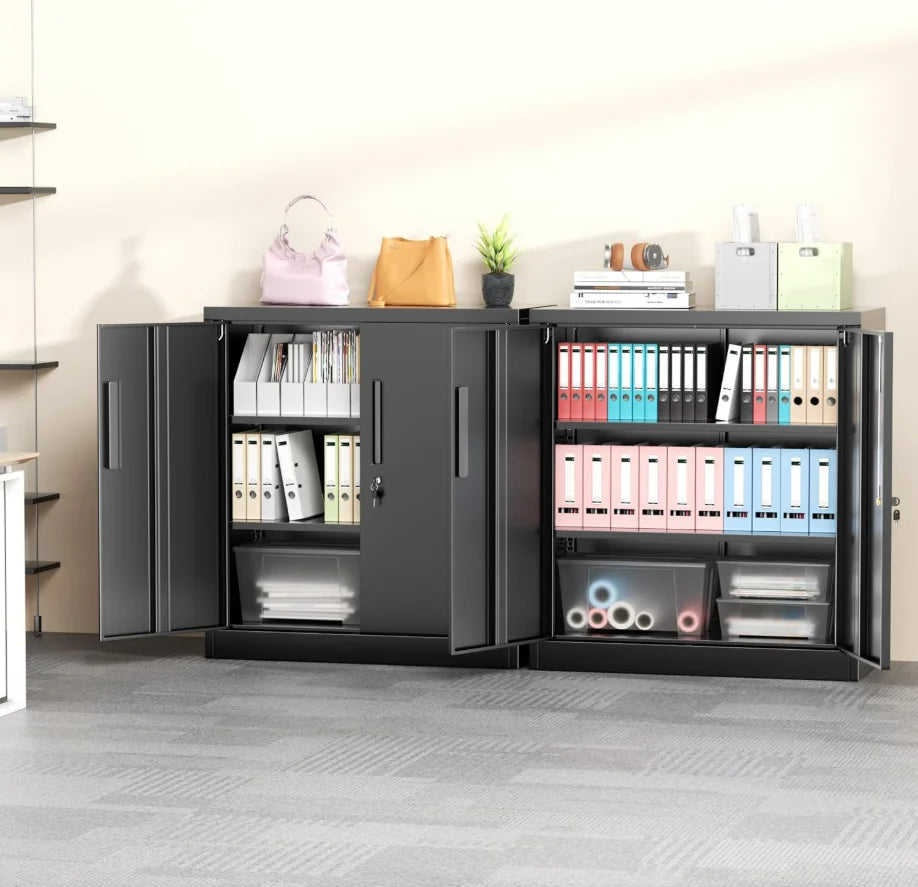 Lockable Rolling Metal Garage Cabinets with 2 Doors and 4 Adjustable Shelves and Wheels