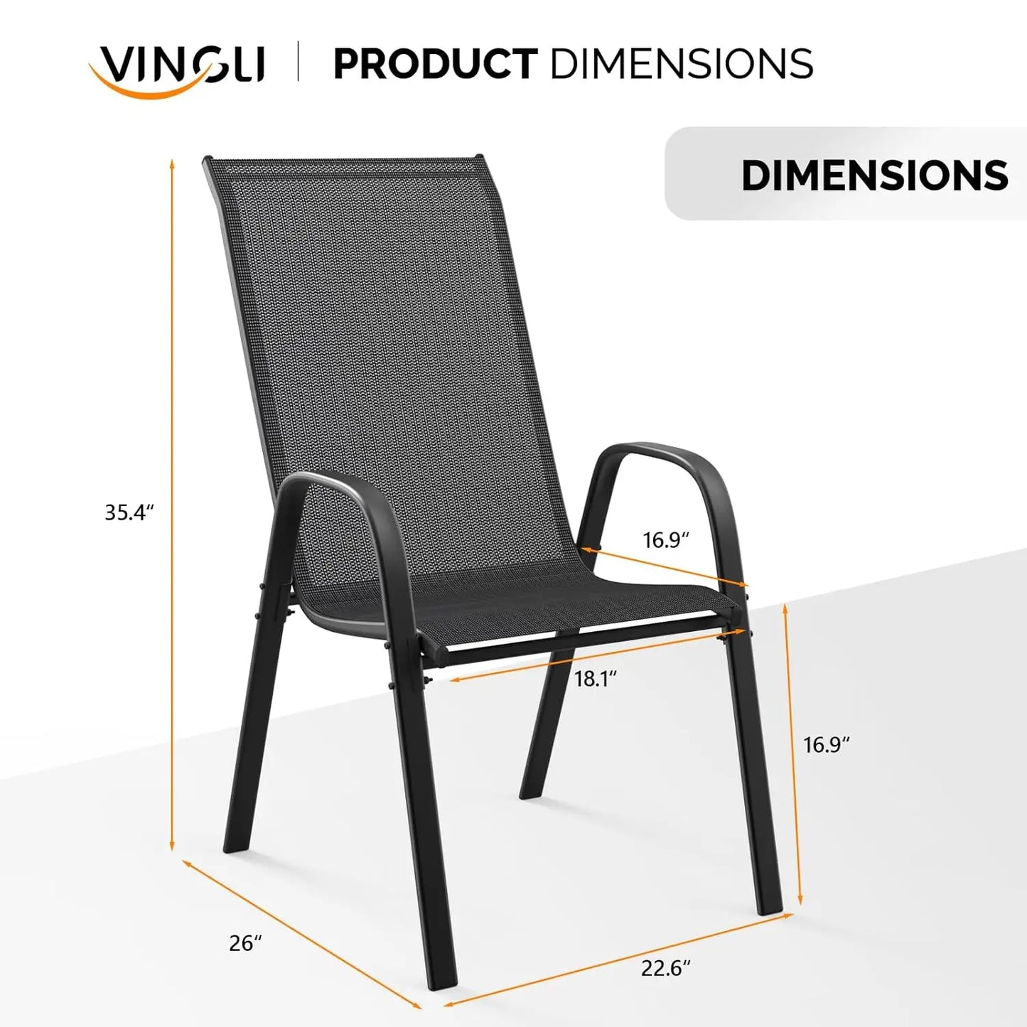 Stackable Outdoor with Comfortable Sling High Back Chairs and Armrests