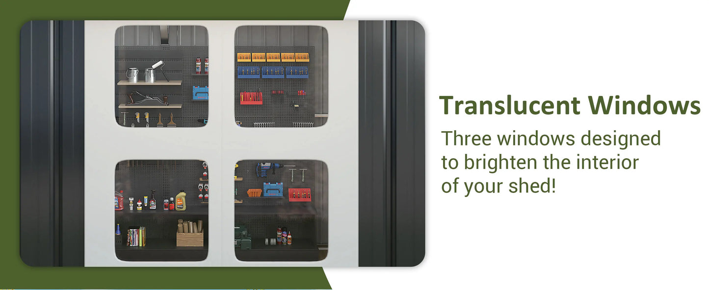 Outdoor Metal Storage Shed w/ Windows, Lockable Door