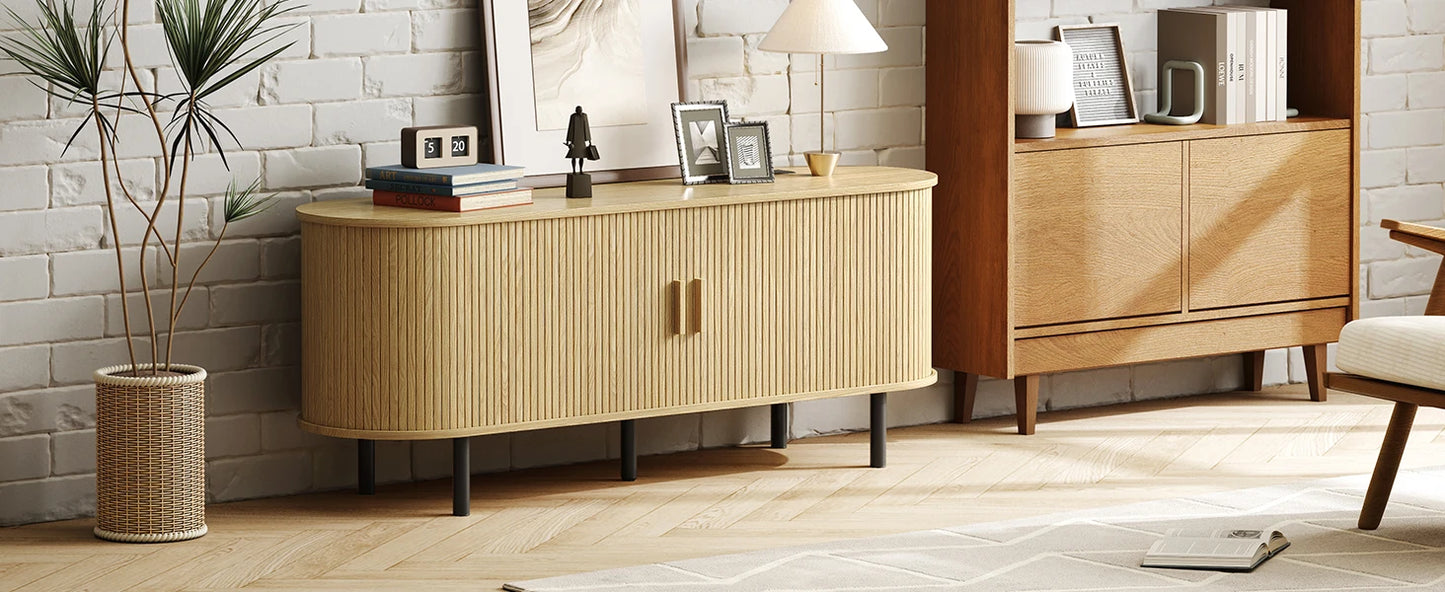 Entertainment Center Table with Sliding Doors