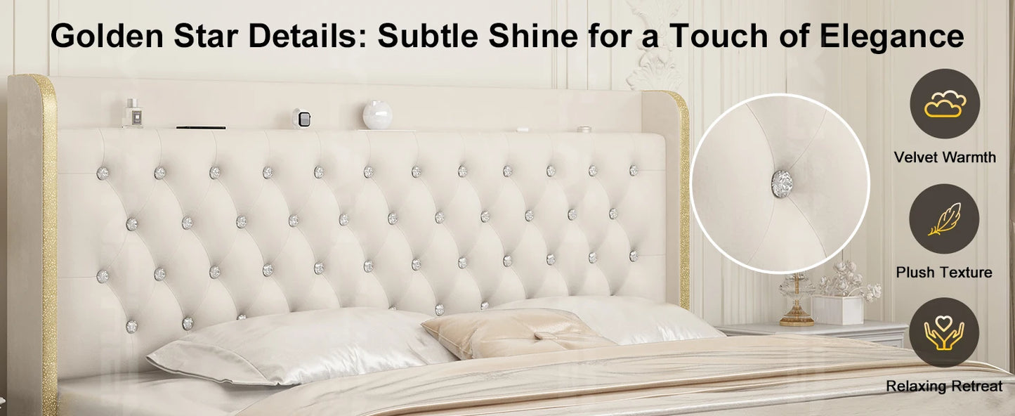 Bed Frame, Galaxy Projector, Bluetooth Speaker, USB Ports, 4 Drawers, No Box Spring Needed