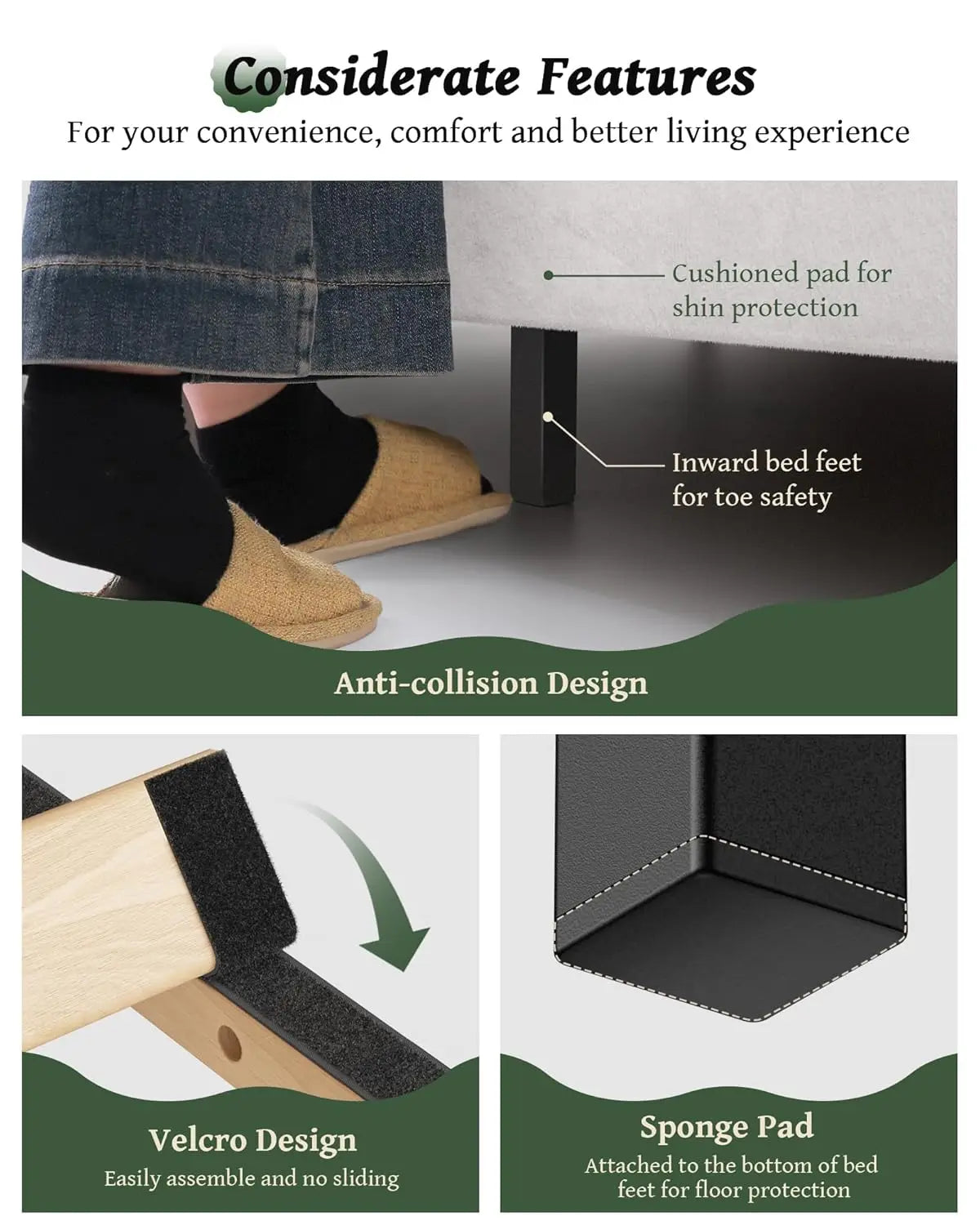 Upholstered Wingback Platform Bed Frame, Noise-Free Support