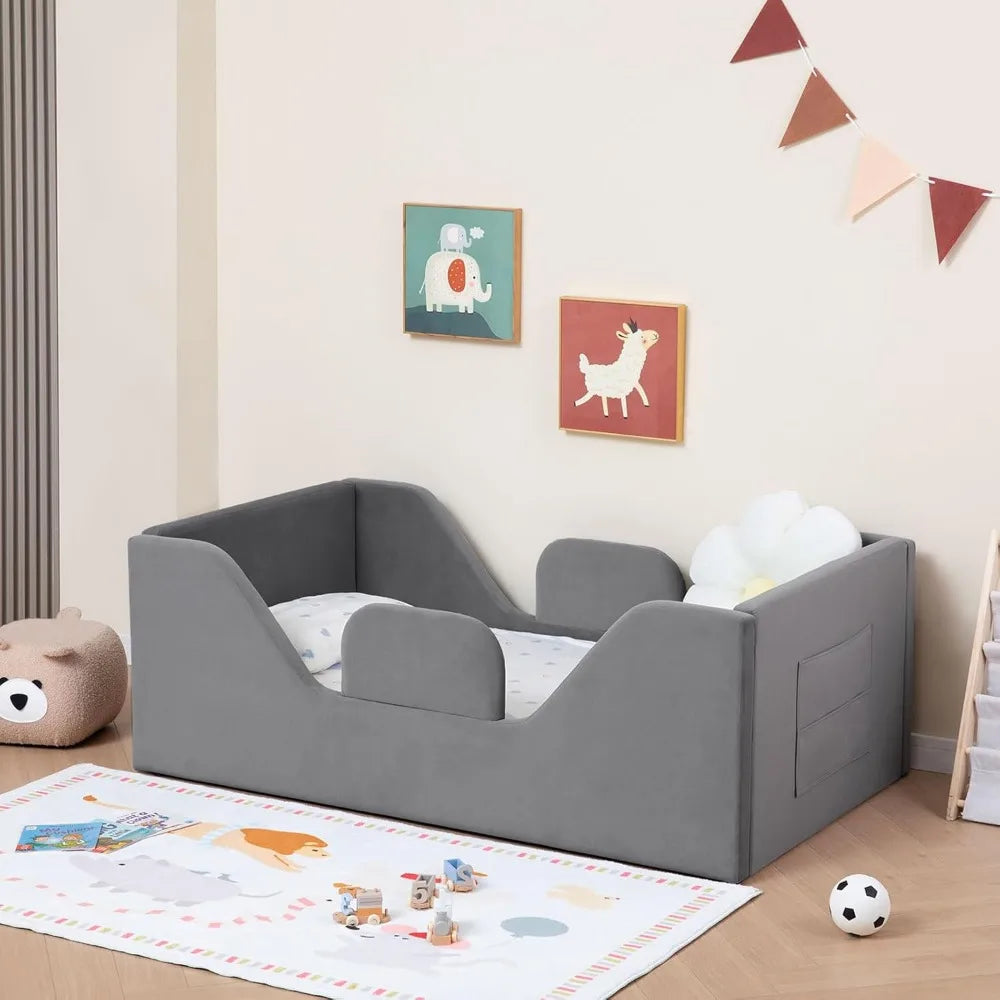 Removable Rail Standard Crib Floor Bed with Storage