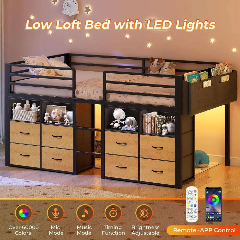 Low Lot Bed Twin Size with Natural | Storage Bookcases