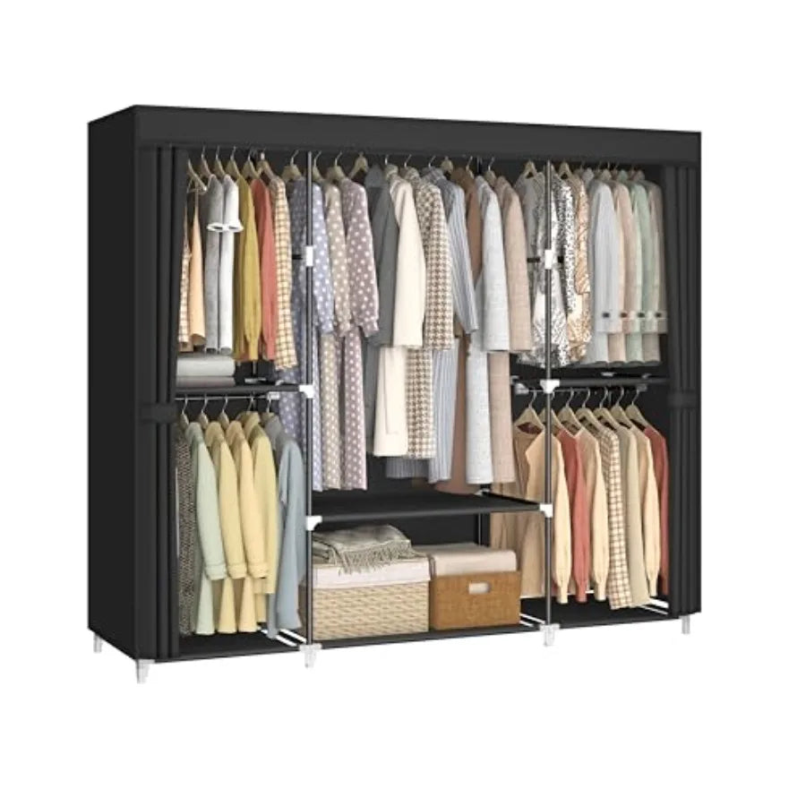 Portable Closet Wardrobe with Non-Woven Fabric Cover 5 Hanging Rods