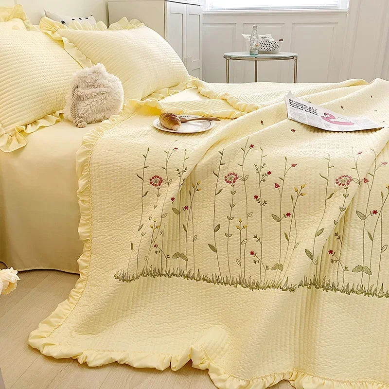 Ruffles Flowers Embroidery Summer Quilt