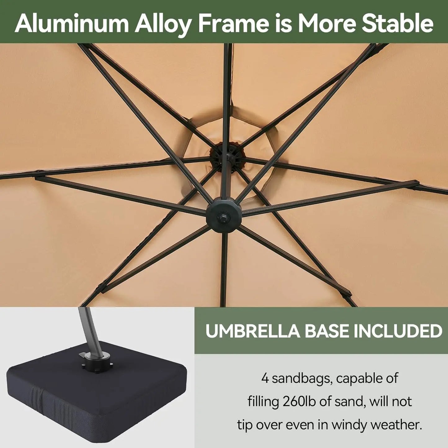 Large Patio Aluminum Offset Umbrella Windproof with 360° Rotation