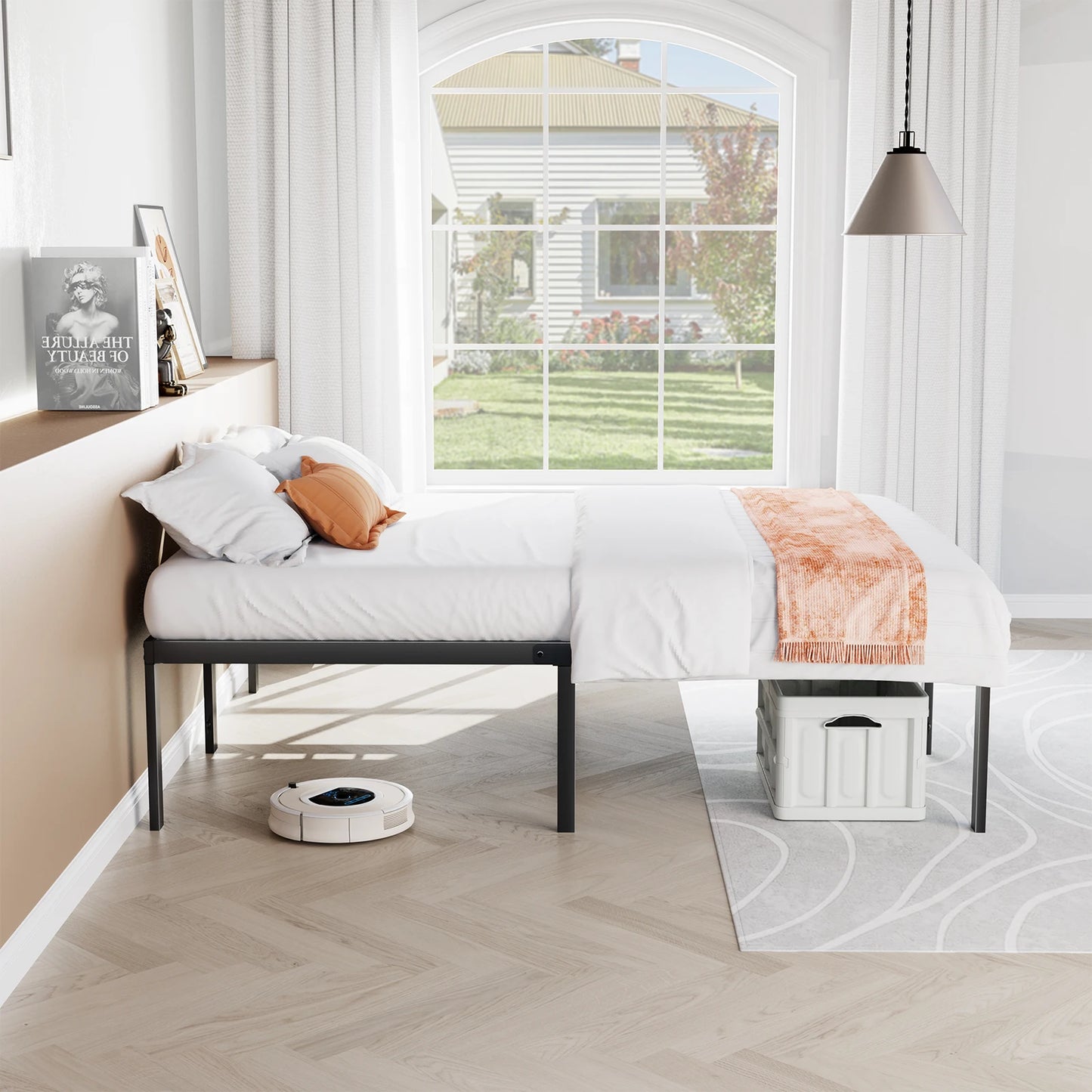 Basic Metal Bed Frame with Storage Space Sturdy Steel Slat Support