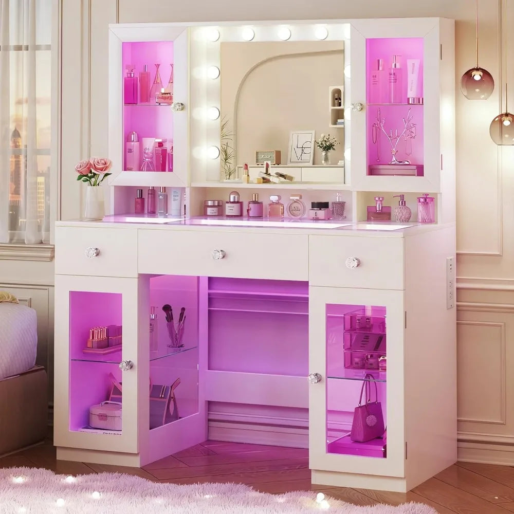 Vanity Desk with Mirror and RGB Lights