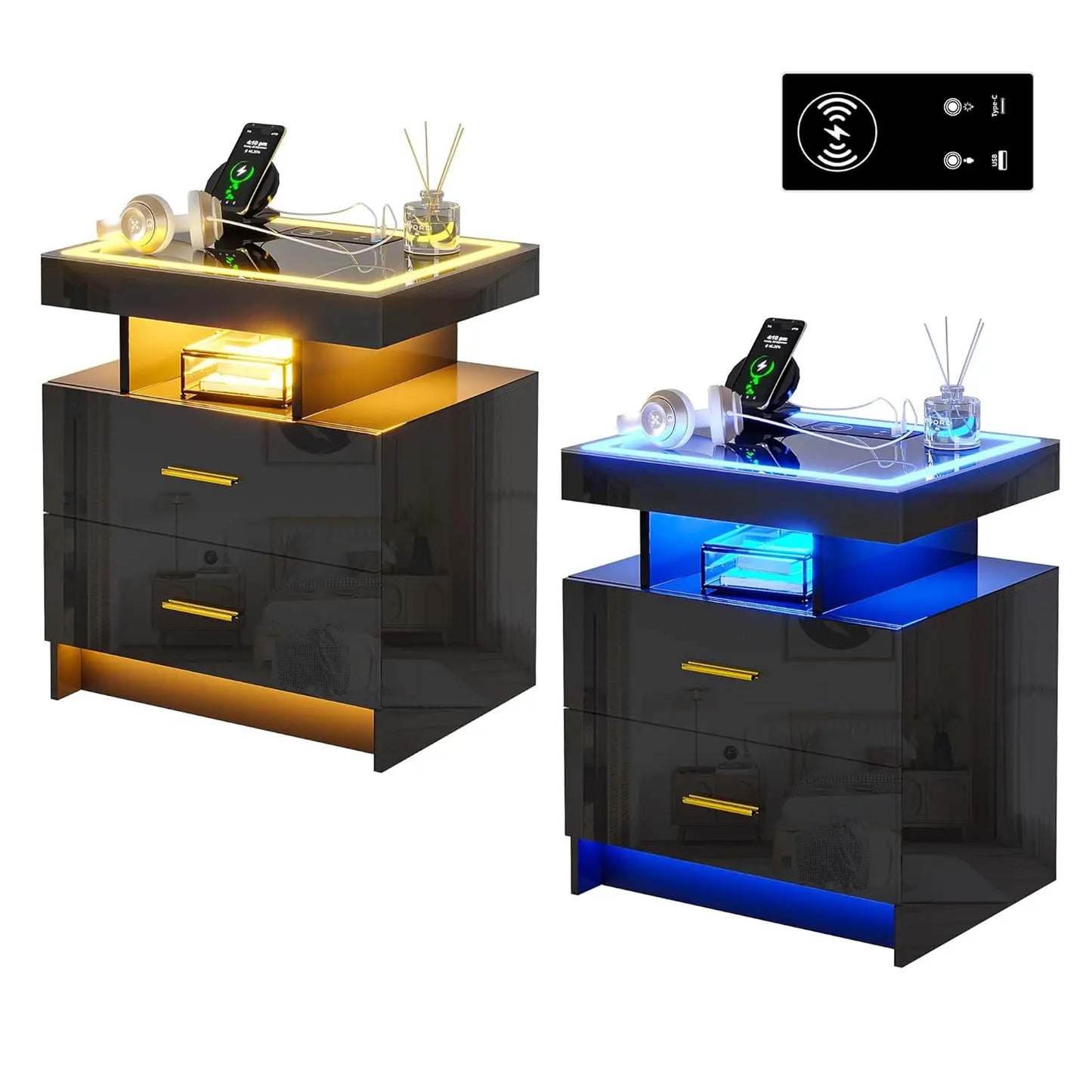 LED High Gloss Nightstand