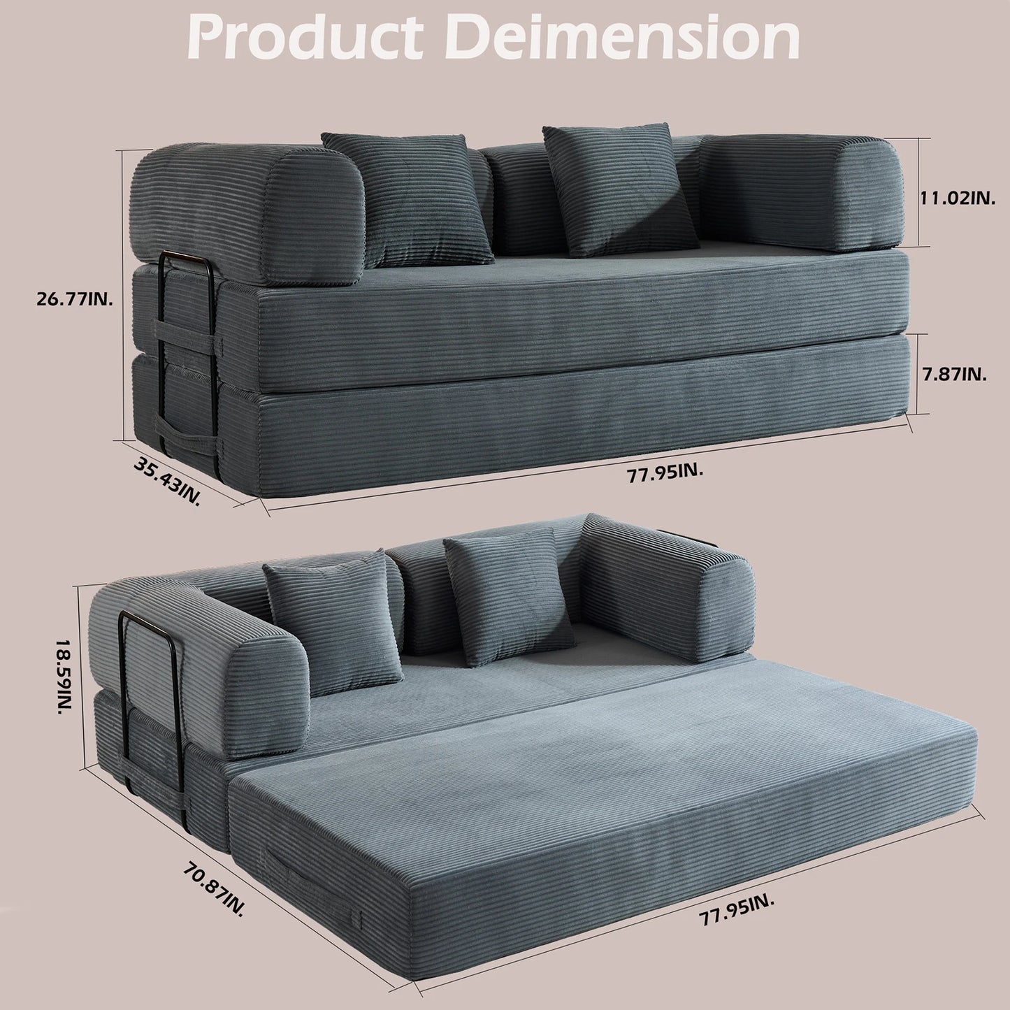 Oversized Corduroy Futon Floor Couch
