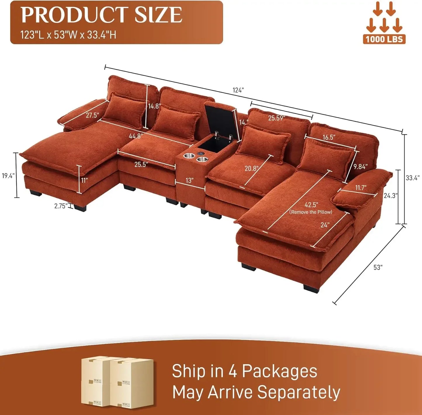 Modern Upholstered Large Modular Sofa