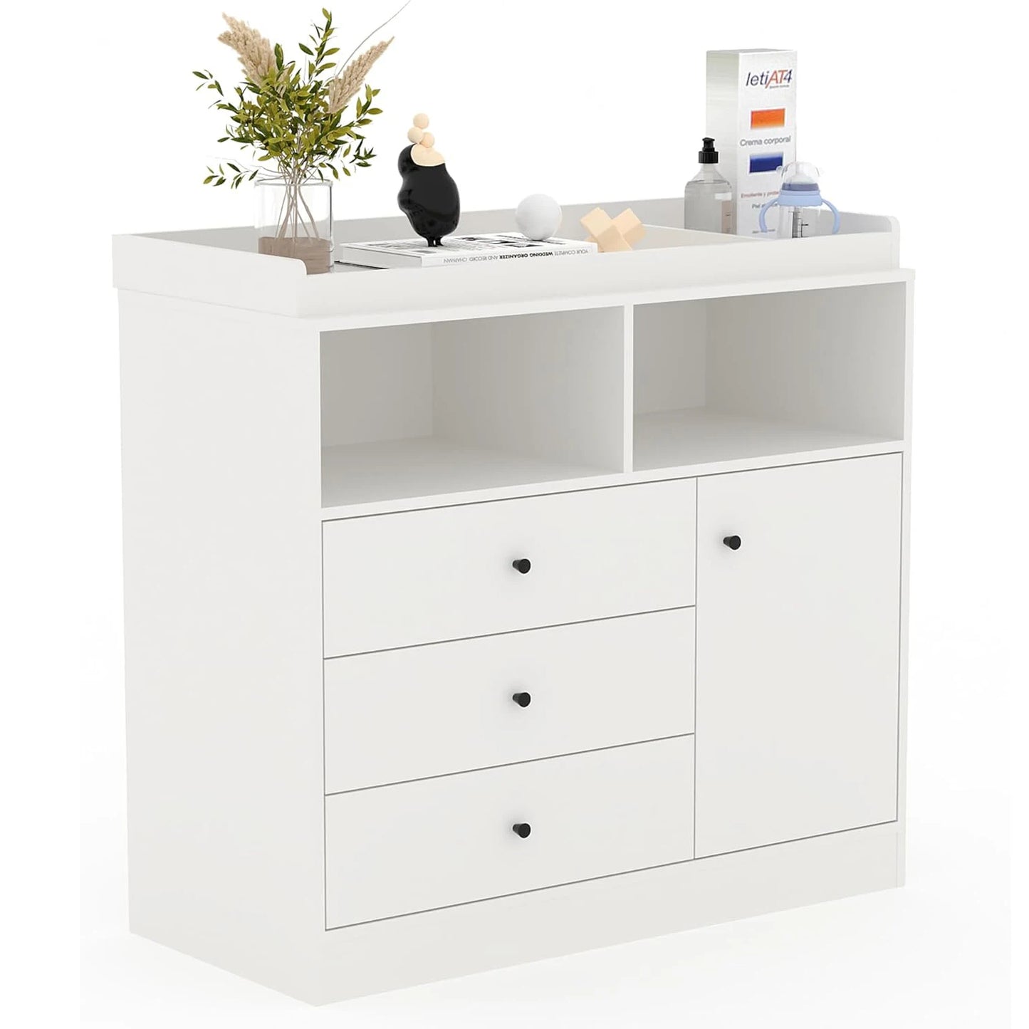 Wooden Diaper Changing Station with 3 Drawers Changing Table Dresser
