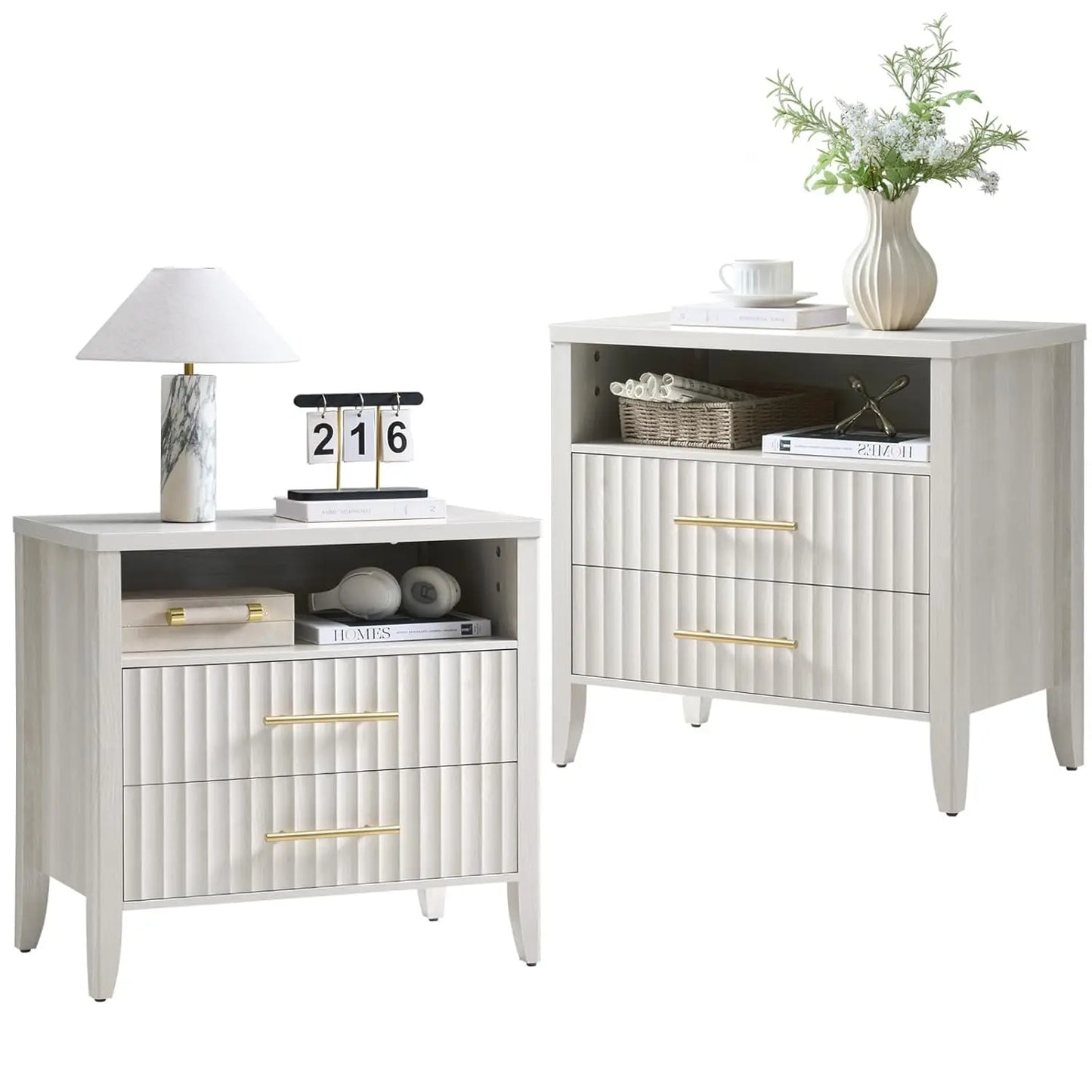 Modern Fluted Queen Nightstand End Table