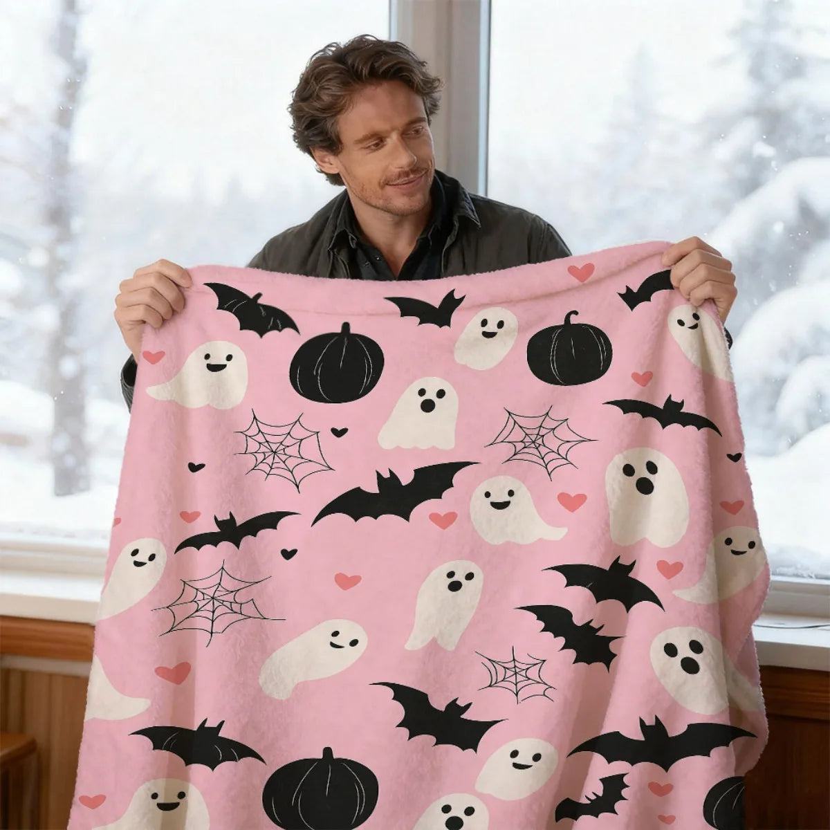 Bedspread with Ghosts, Bats, Hearts & Balloons