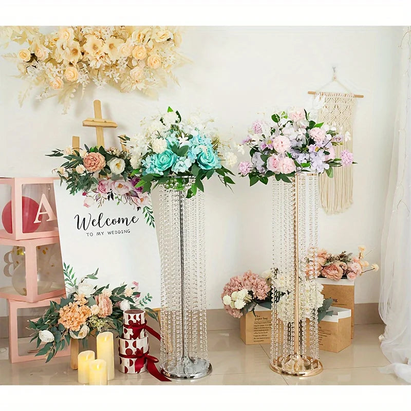 Tall Metal Crystal Flower Stand Vase