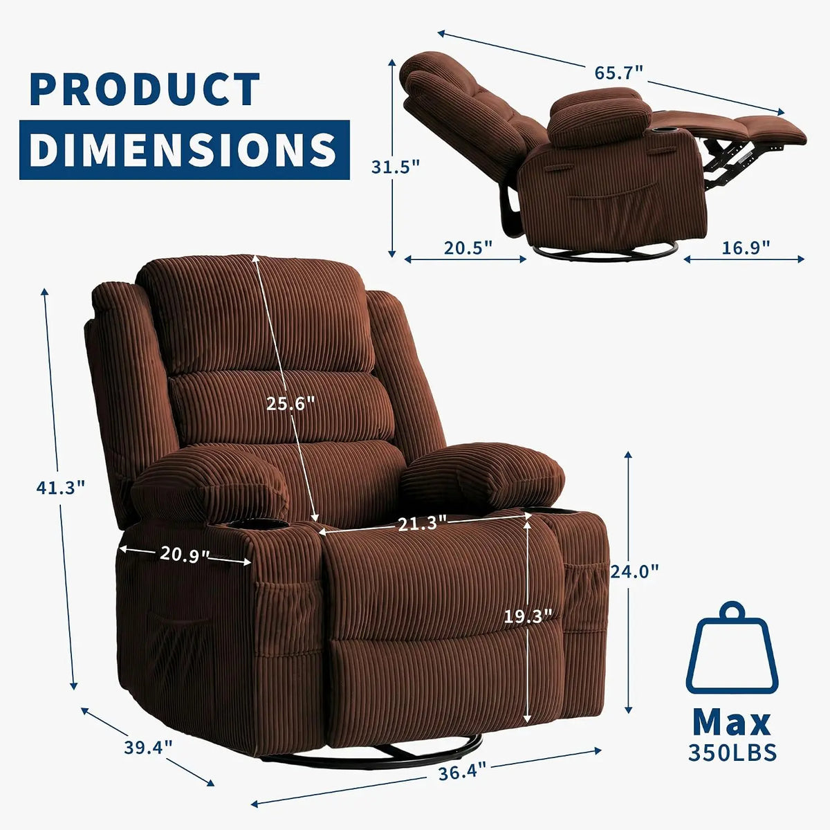 Corduroy Rocking Recliner Chair for Adults