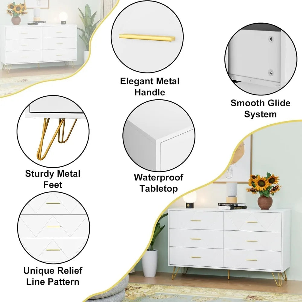 Bedroom Set-Two Drawers Nightstand Set and 6 Drawer