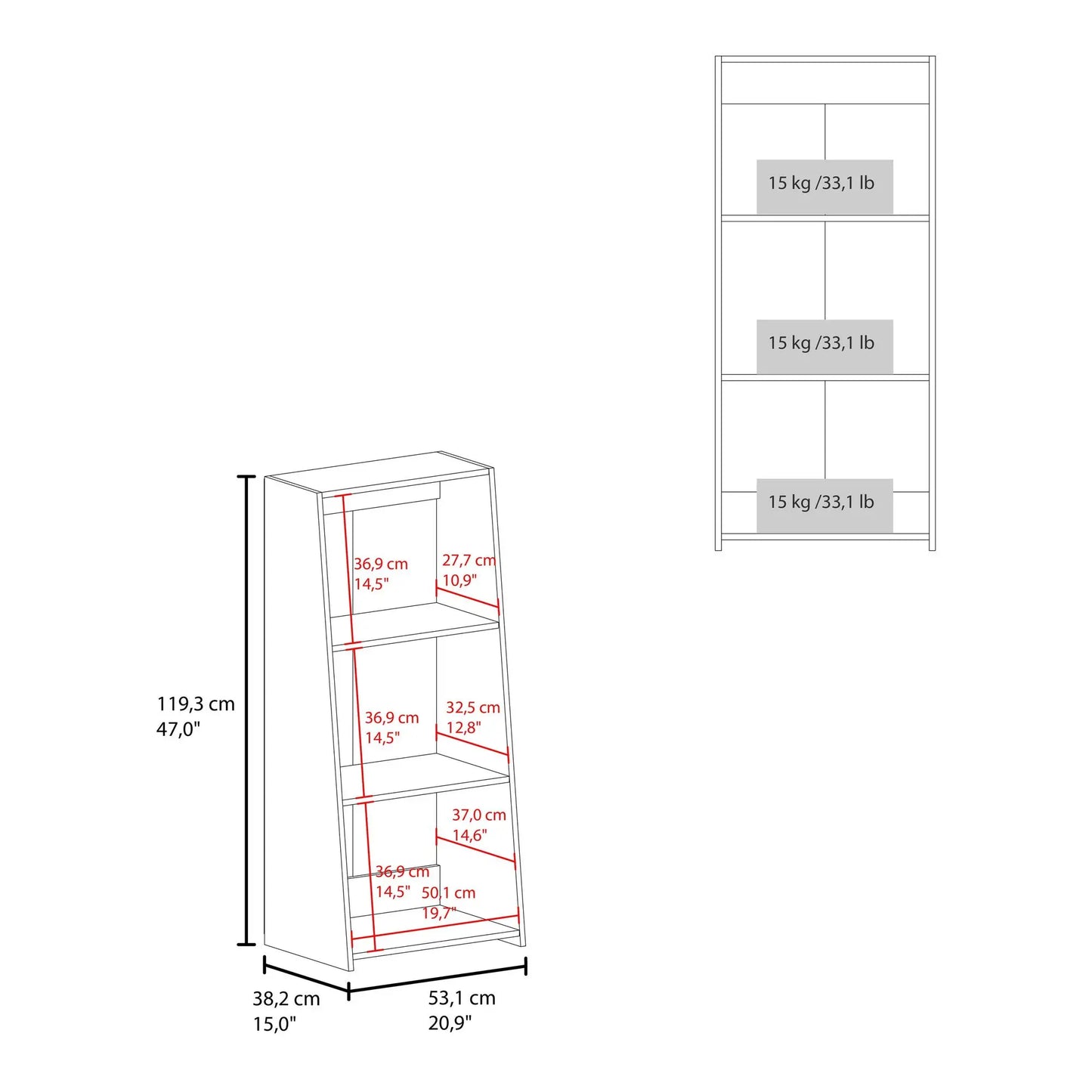 Gakona 3- Shelf Bookcase