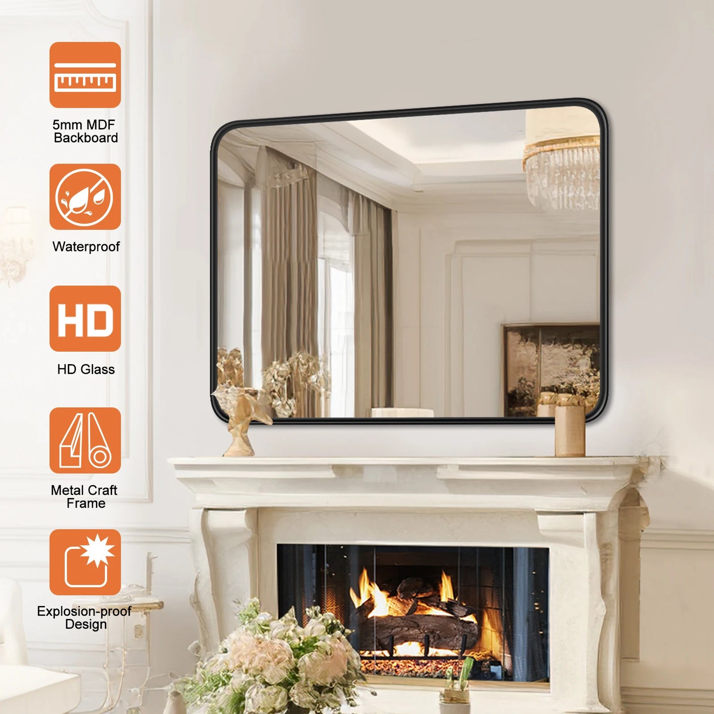 Vanity Rectangle Rounded Corner Tempered Glass