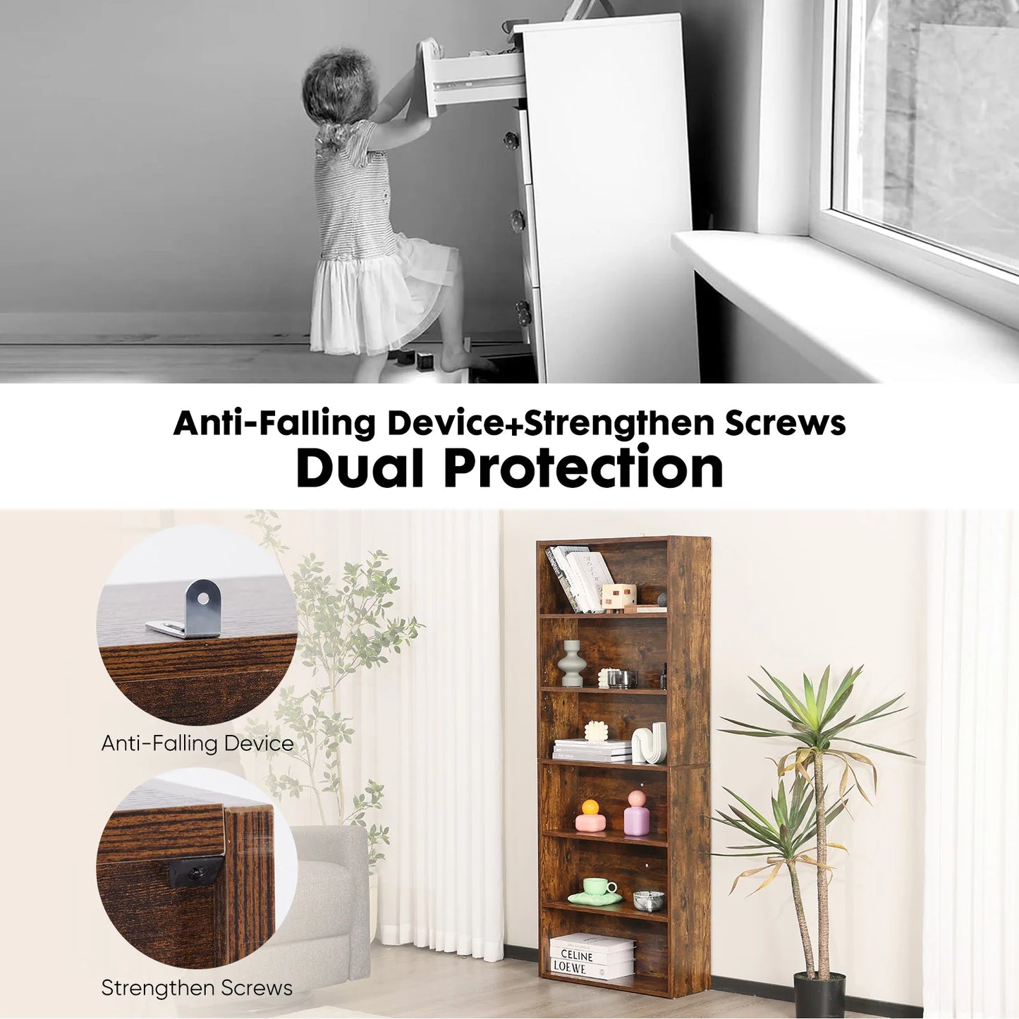 Wooden Tall Floor Standing Open Bookshelf