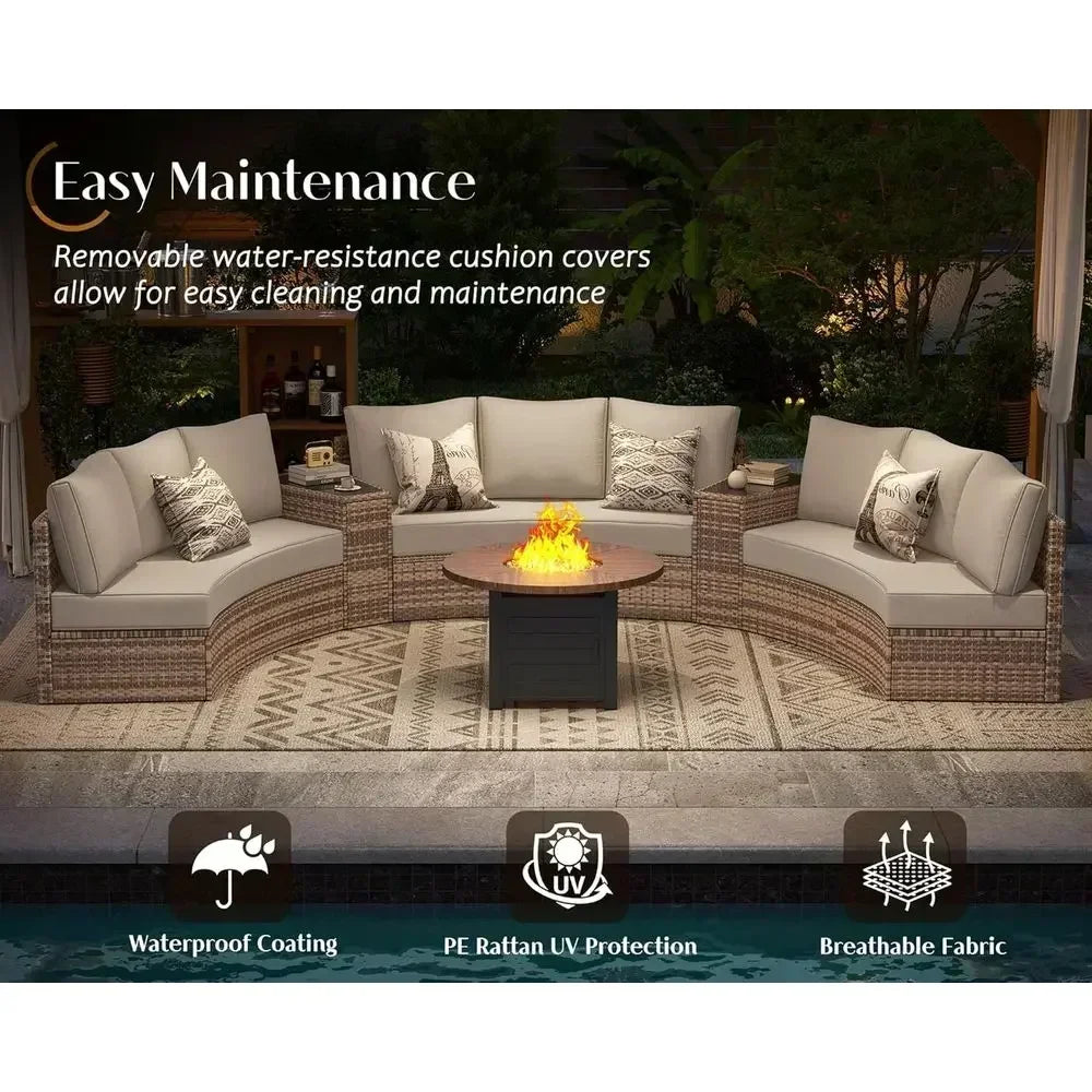 Patio Wicker Sectional Sofa Set with Storage Wedge Table and Weather-Resistant