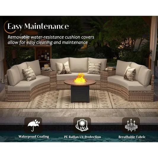 Patio Wicker Sectional Sofa Set with Storage Wedge Table and Weather-Resistant