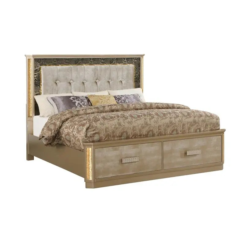 Medusa Inspired Stylish Design Gold Wood Bedroom Set