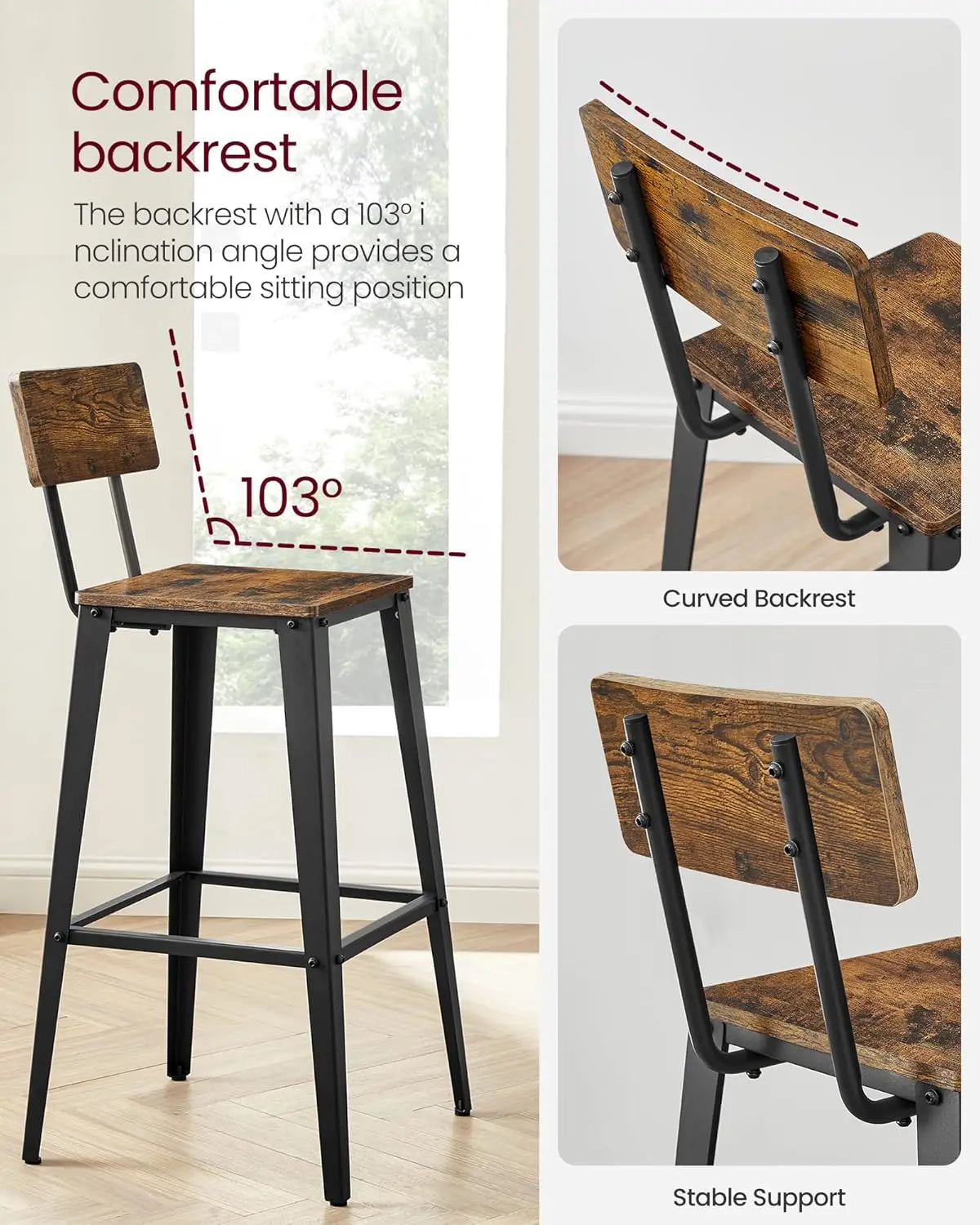 Rustic Brown & Ink Black Bar Stools