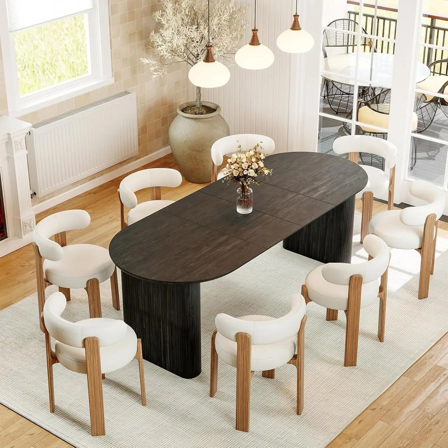 Curved Fluted Base Extendable Oval Dining Table