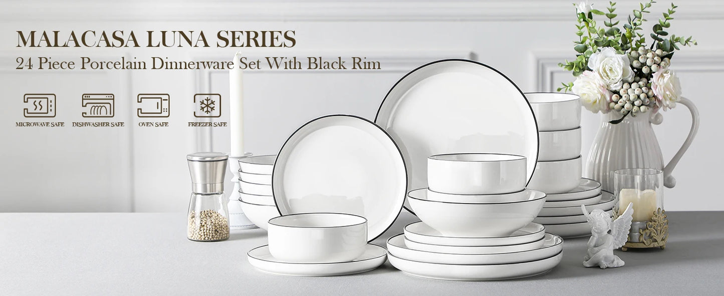 Ceramic Plates Black Rim Porcelain Dinnerware Set