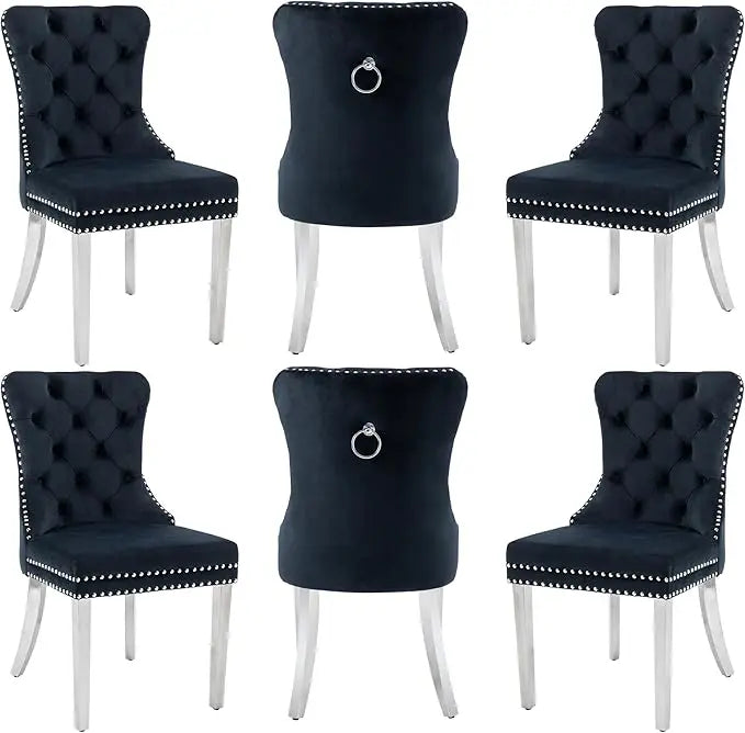 Luxury Velvet Dining Chairs with Wood Legs and Pull Ring