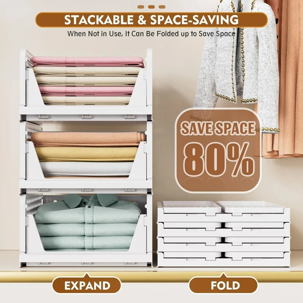 Stackable Closet Storage Basket Multifunctional & Foldable Closet Organizer