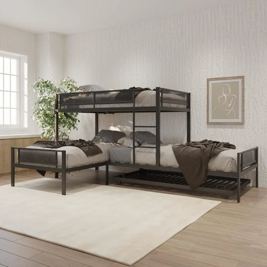 Sturdy Metal Quad Bunk Beds w/Safety Textilene Guard