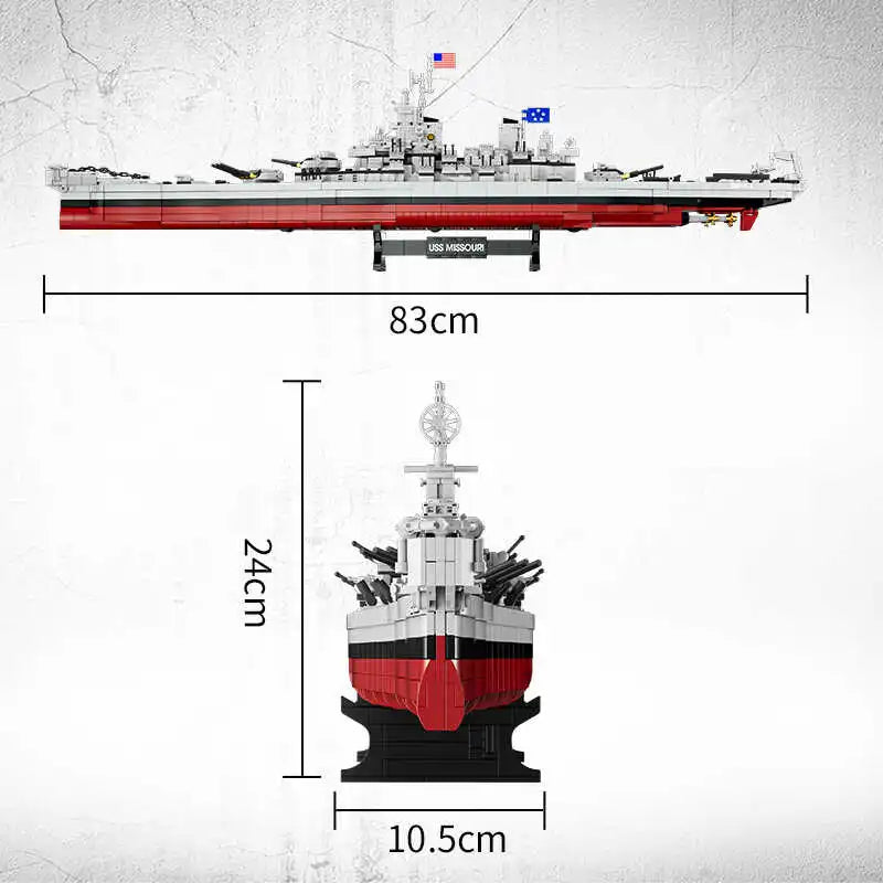 US Warships Military WW2 Missouri Battleship Building Blocks