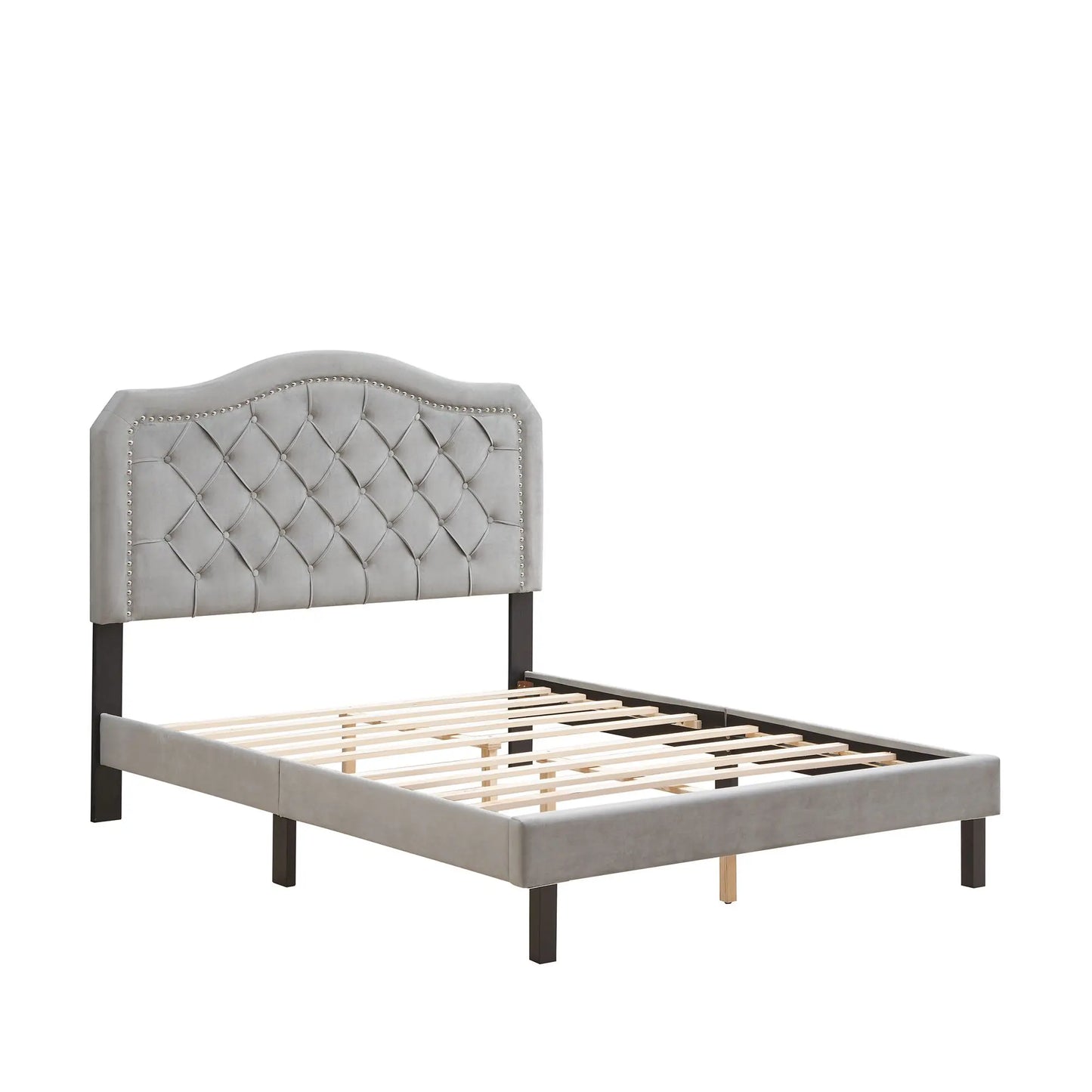 Upholstered Bed with Button Tufted Curve Design