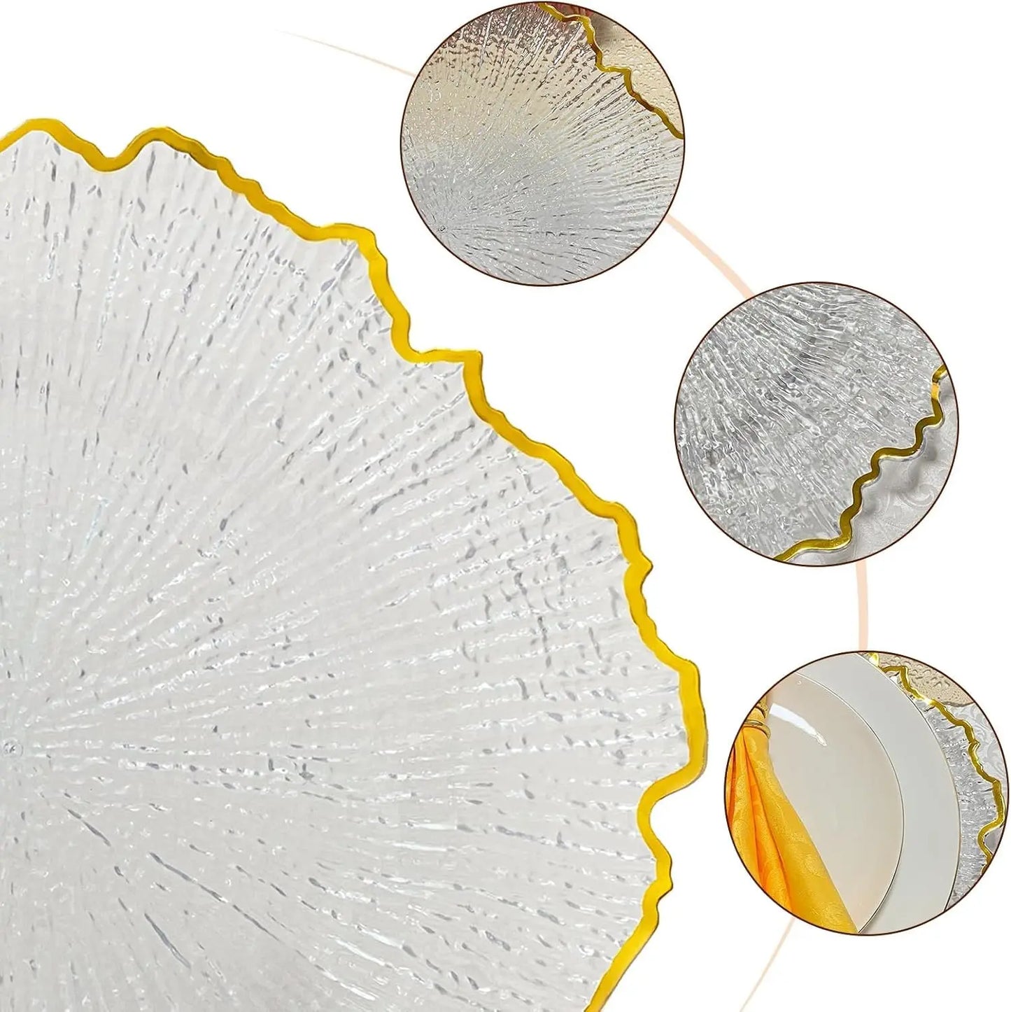 Rim Reef Charger Plates Bulk Clear with Gold Rim Plastic Set