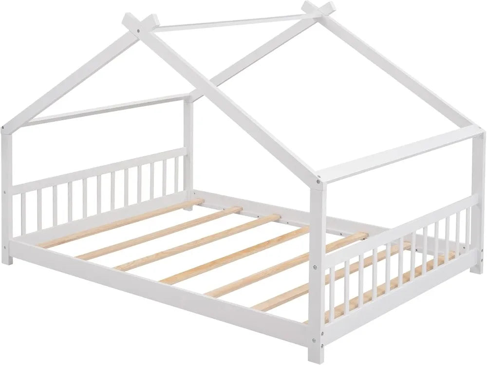 White Montessori Floor Bed with Headboard & Foot Board