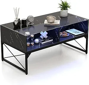 High Glossy LED Center Coffee Table with 4 Storage Cubes