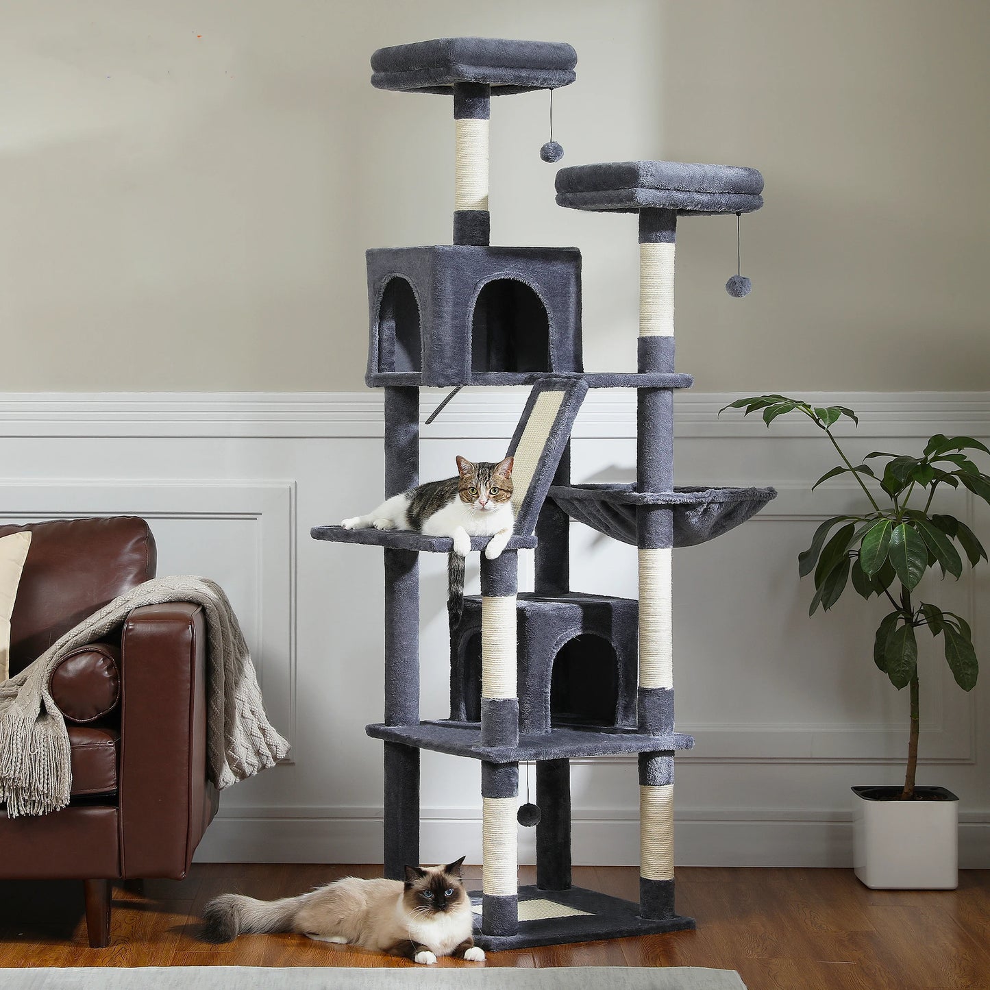 Multi-Level Plush Cat Condo with Scratching Posts