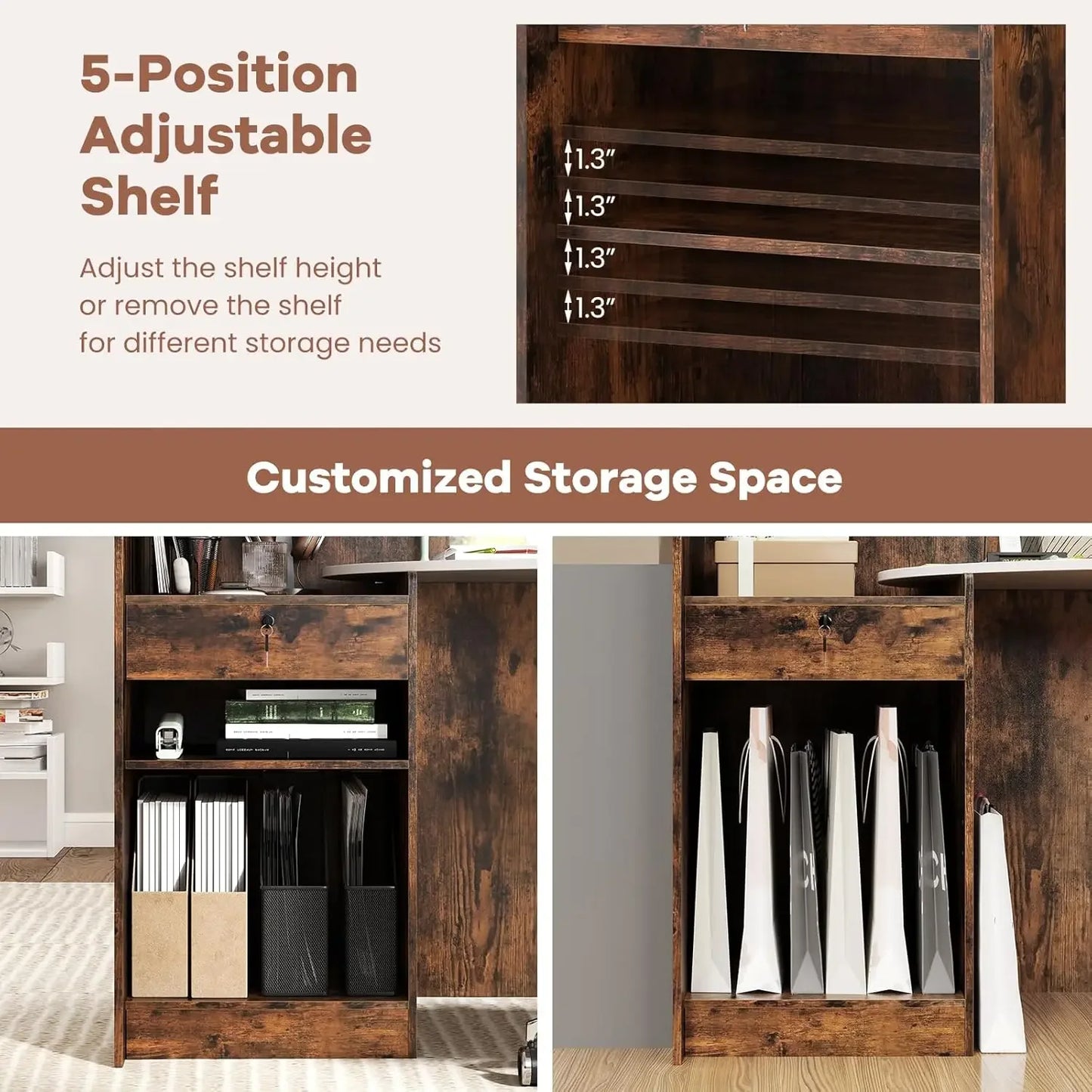 Reception Desk with Lockable Drawer and  Adjustable Shelf