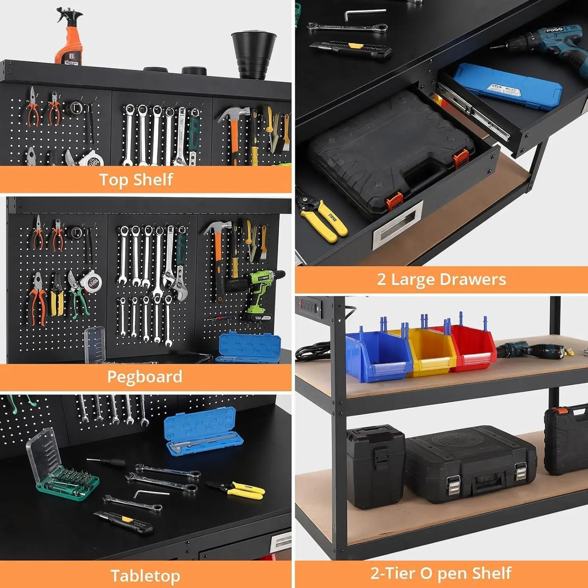 Workbench with Drawers & Pegboard