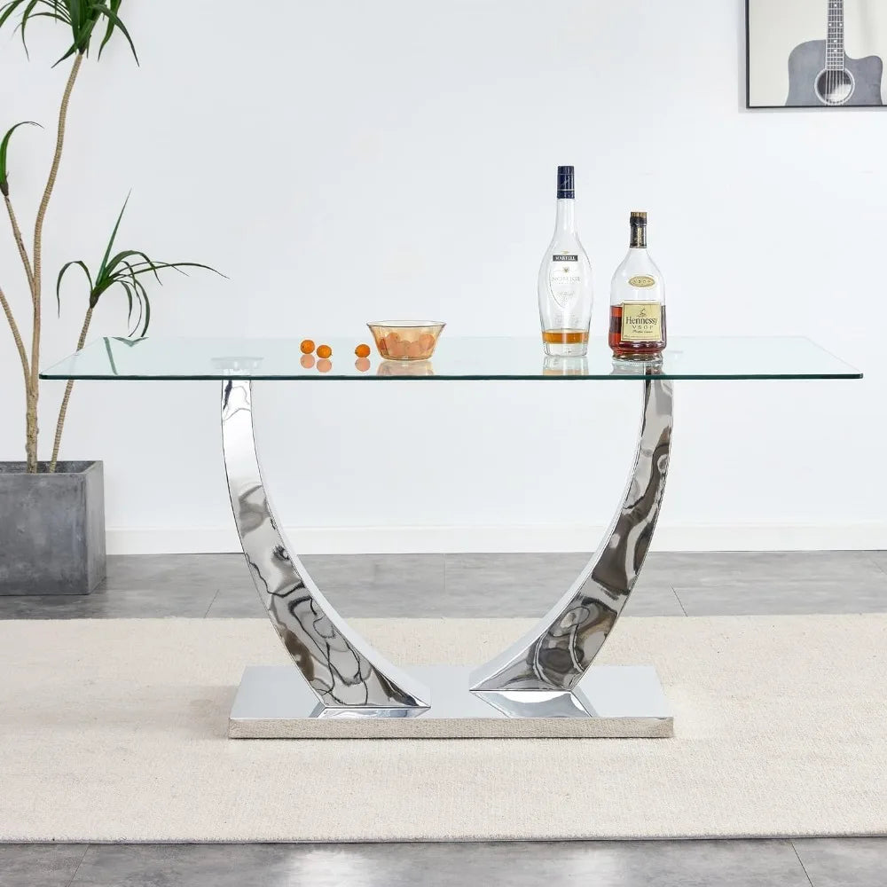 Modern Rectangular Tempered Glass Dining Table