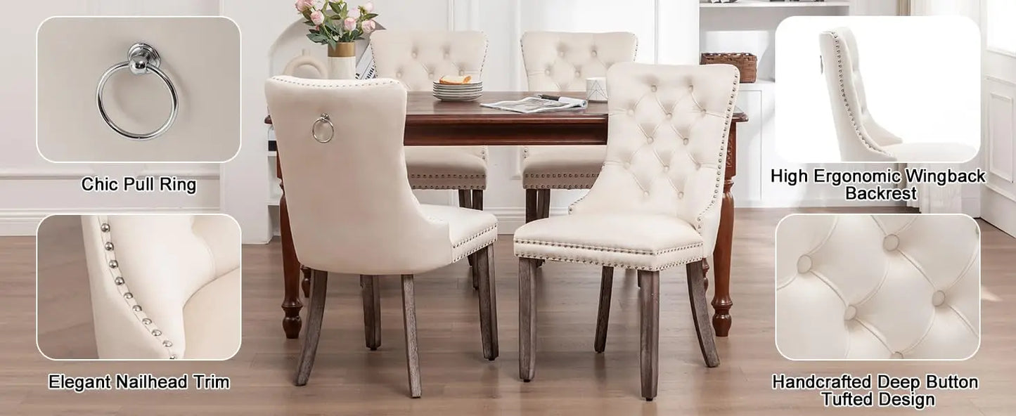 Upholstered Velvet Dining Room Chairs with Nail-Head Ring Pull Trim