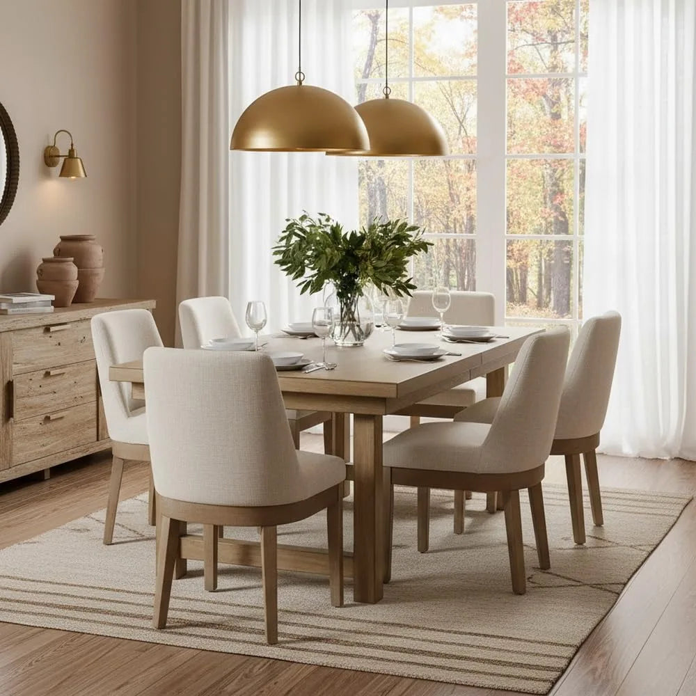 Linen Fabric Upholstered Comfortable Dining Chairs Set with Back