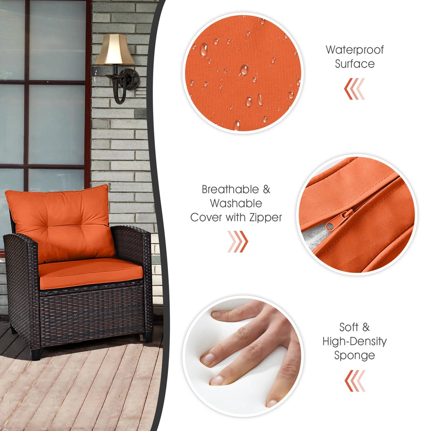 3 PCS Patio Rattan Cushioned Conversation Furniture Set