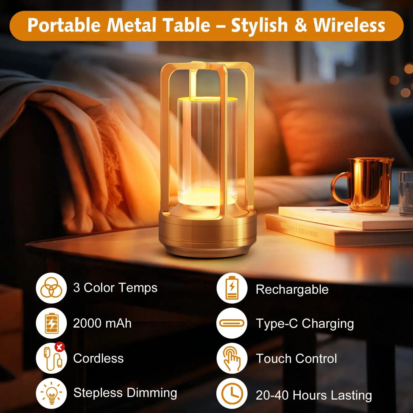 Cordless Rechargeable Portable Table Lamp