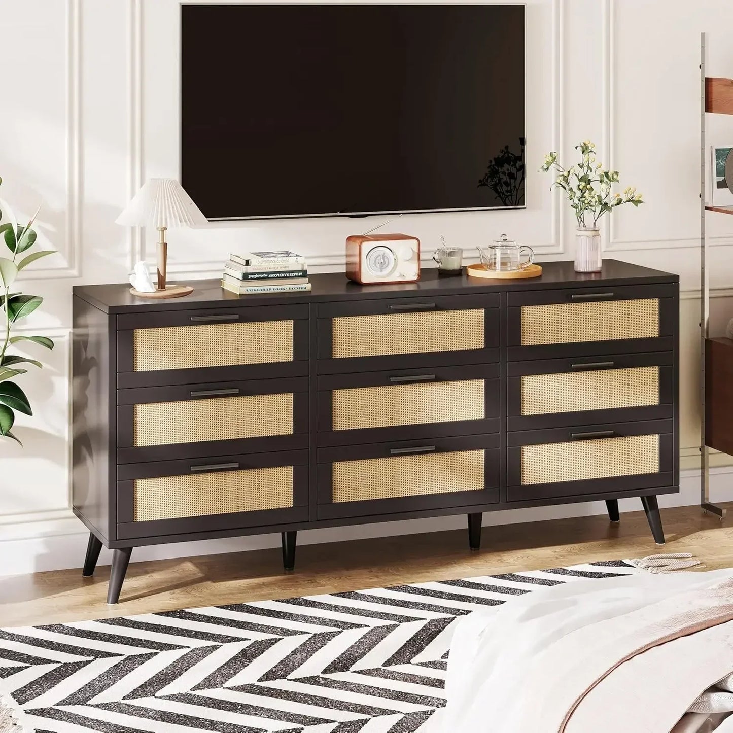 Modern Wooden Dresser Chest with Golden Handles for the Bedroom
