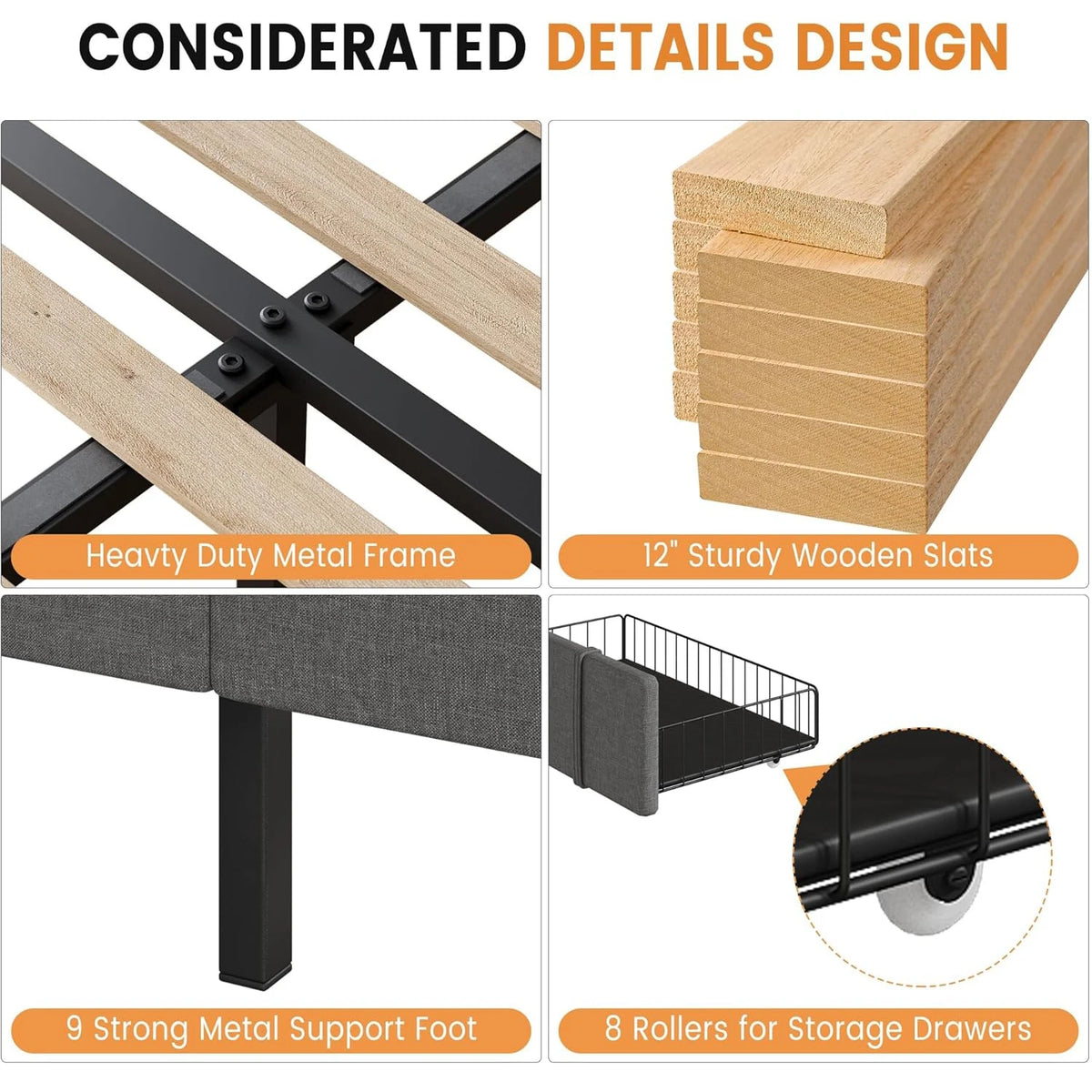 Platform Bed Frame With Storage Drawers,