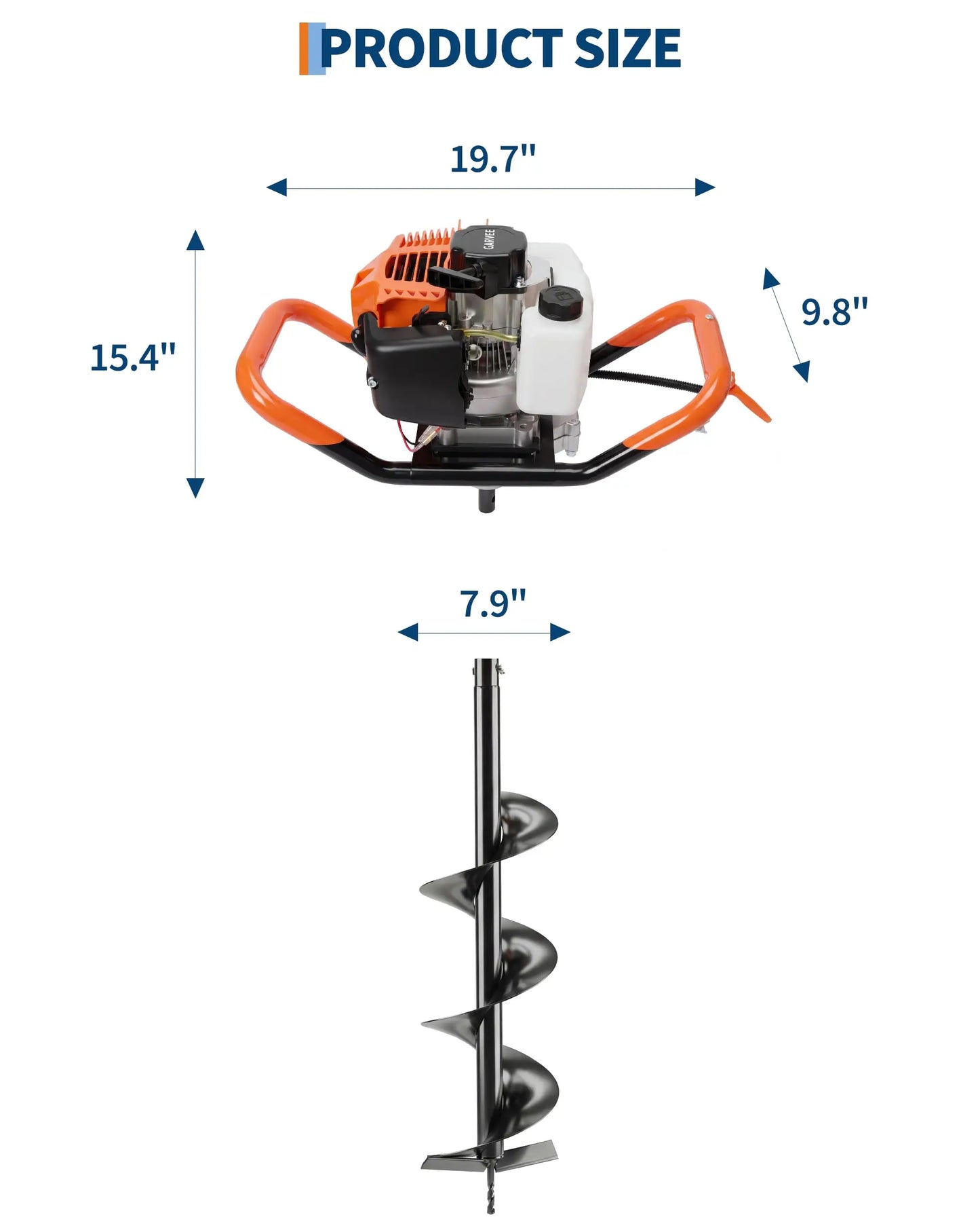 Gas Powered Post Hole Digger Earth Auger With Extra-Long Heavy Duty Soil Fence Tree Planting Tool